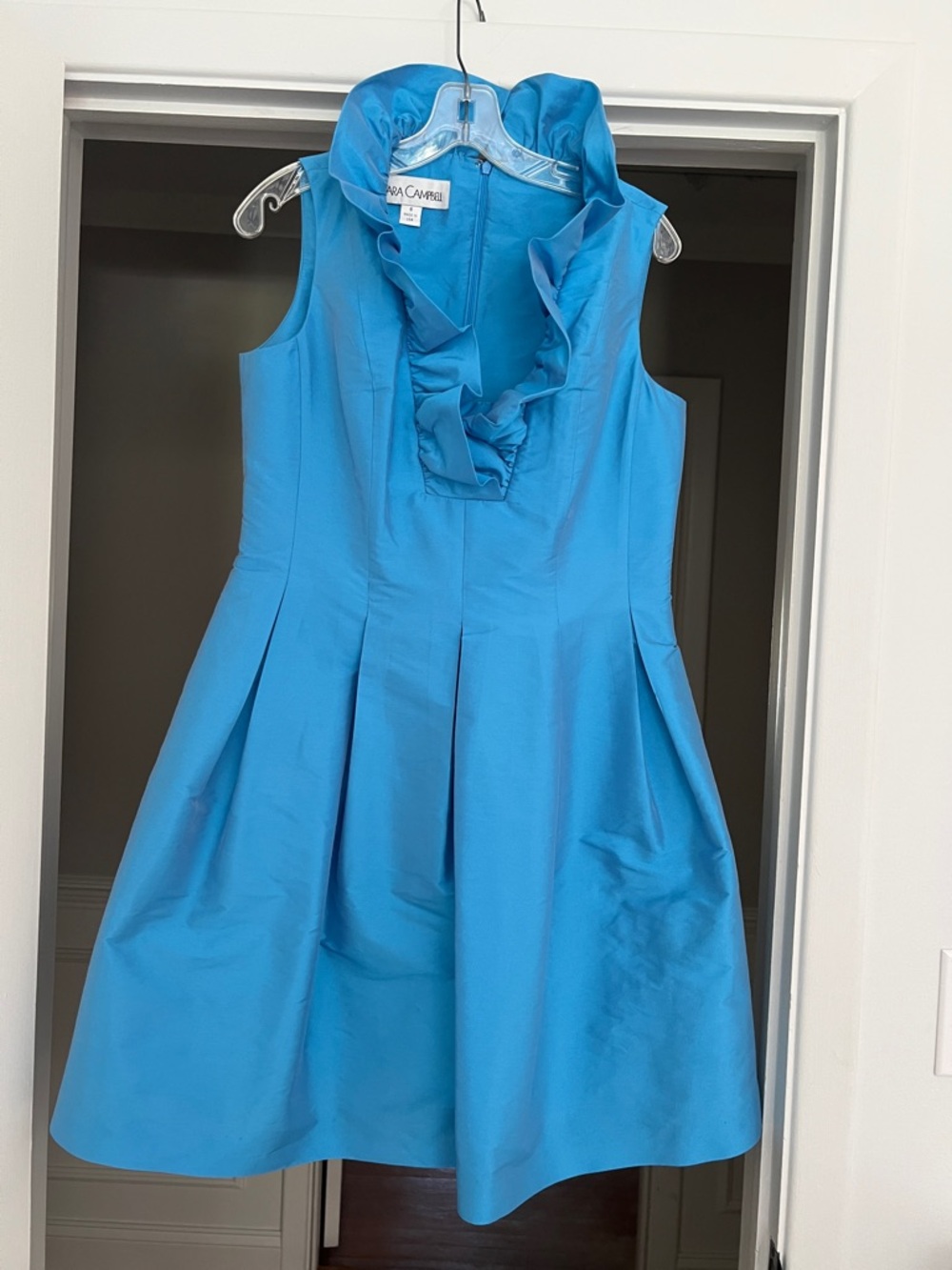 Sara Campbell Bright Turquoise Ruffle-Collar Sleeveless Mini Dress